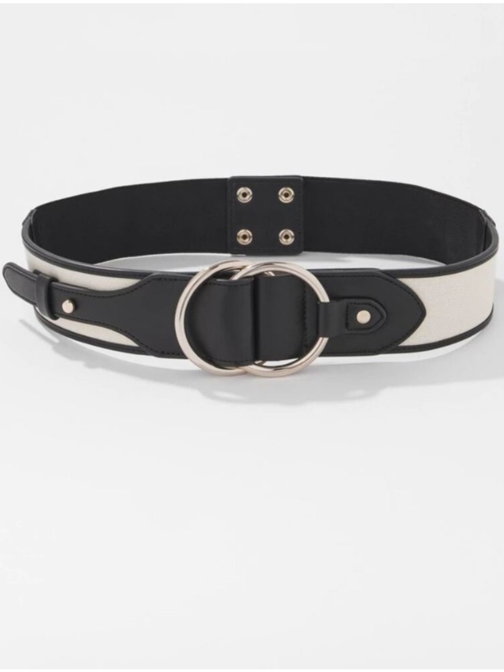 WHBM Black Leather White Canvas Elastic Belt